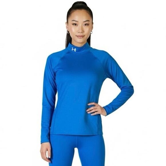 Under Armour ColdGear Fitted Mock Neck Top Womens M Blue Thermal Athleisure - Picture 1 of 7
